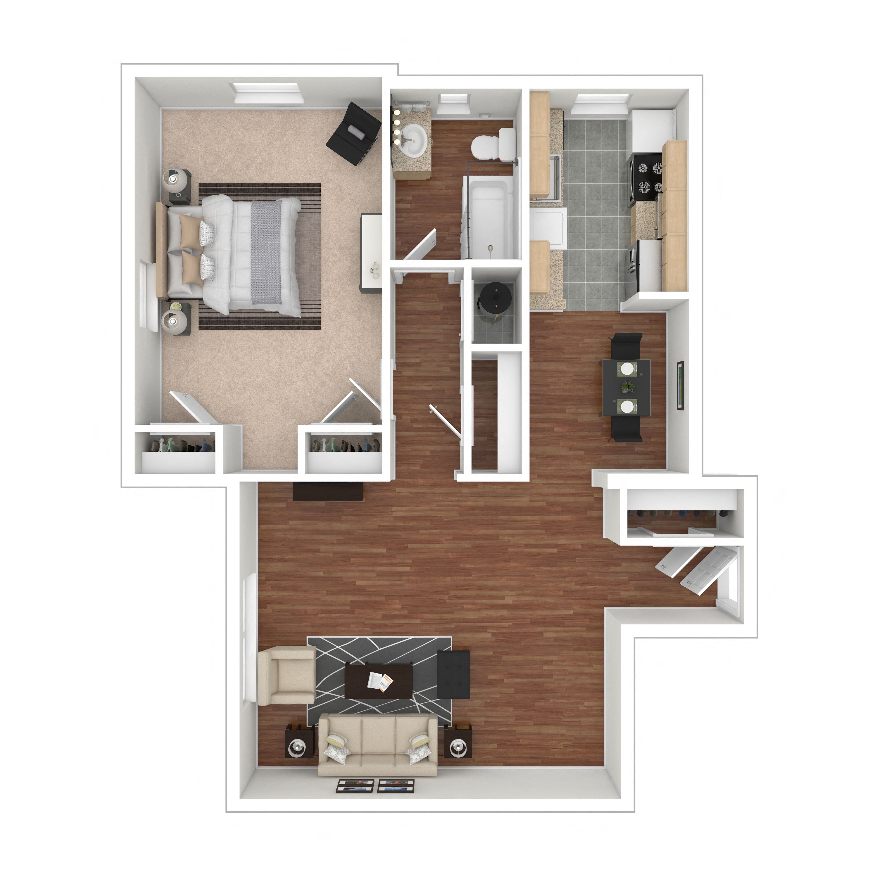 Floor plan for 1 bed, 1 bath, 700 sqft